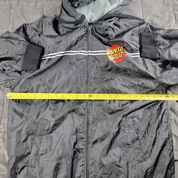 Santa Cruz Skateboarding Dot Mens XL Black Hooded Windbreaker Jacket Long Sleeve - Picture 7 of 10